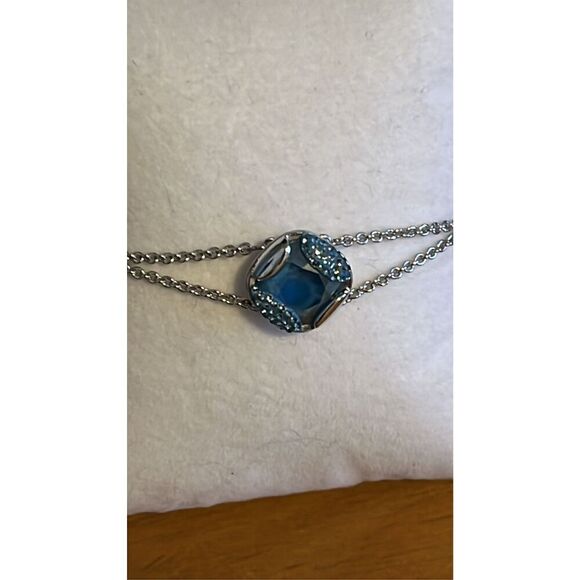 Swarovski Blue Crystal Heap Cushion Rhodium Plated Bracelet - Picture 2 of 10
